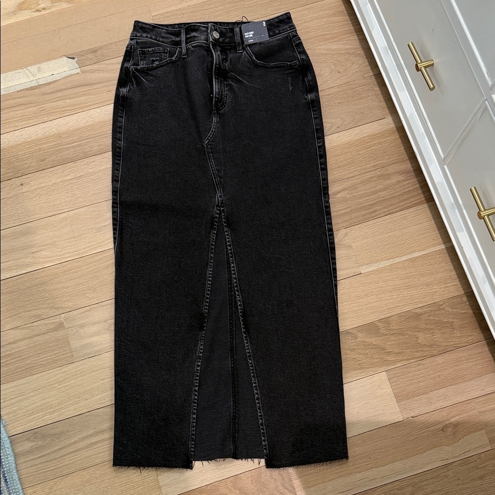 Express Black High-Waist Denim Maxi Skirt with Front Slit